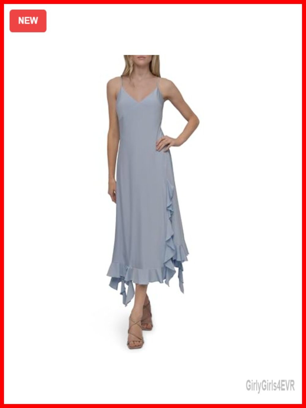 Sleeveless V-Neck Ruffle Hem Back Tie Dress Knee-Length Business Casual